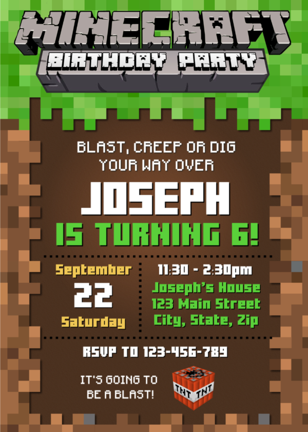 Minecraft Birthday Party Invitation